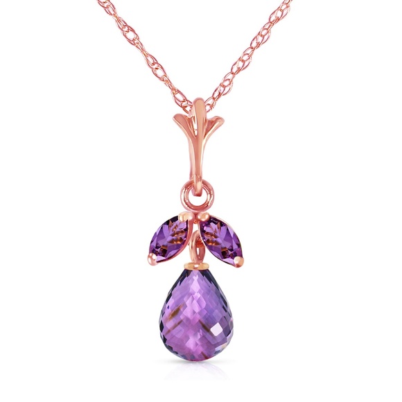 14K. SOLID GOLD NECKLACE WITH NATURAL AMETHYSTS - Picture 3 of 7
